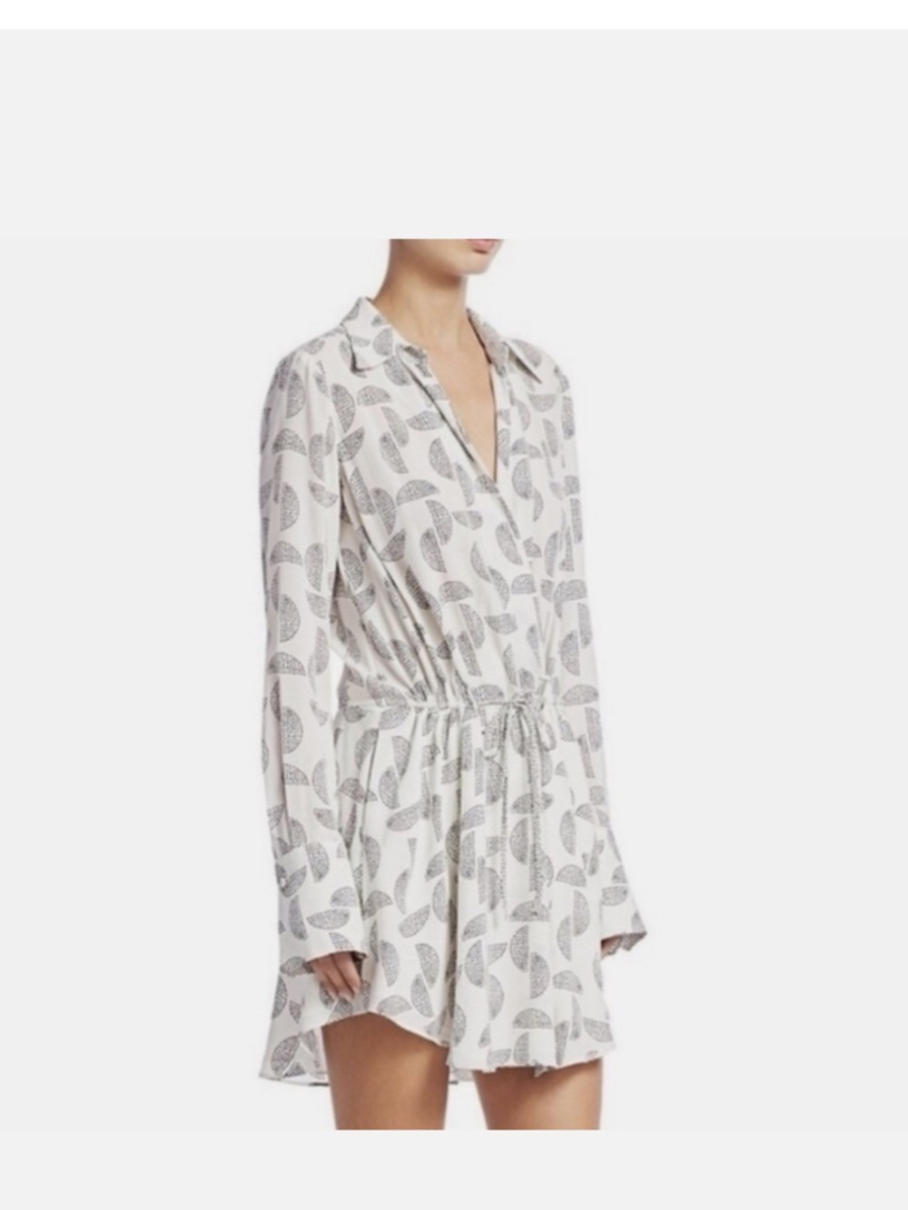 A.L.C. White Printed Long-Sleeve Drawstring Waist Mini Dress